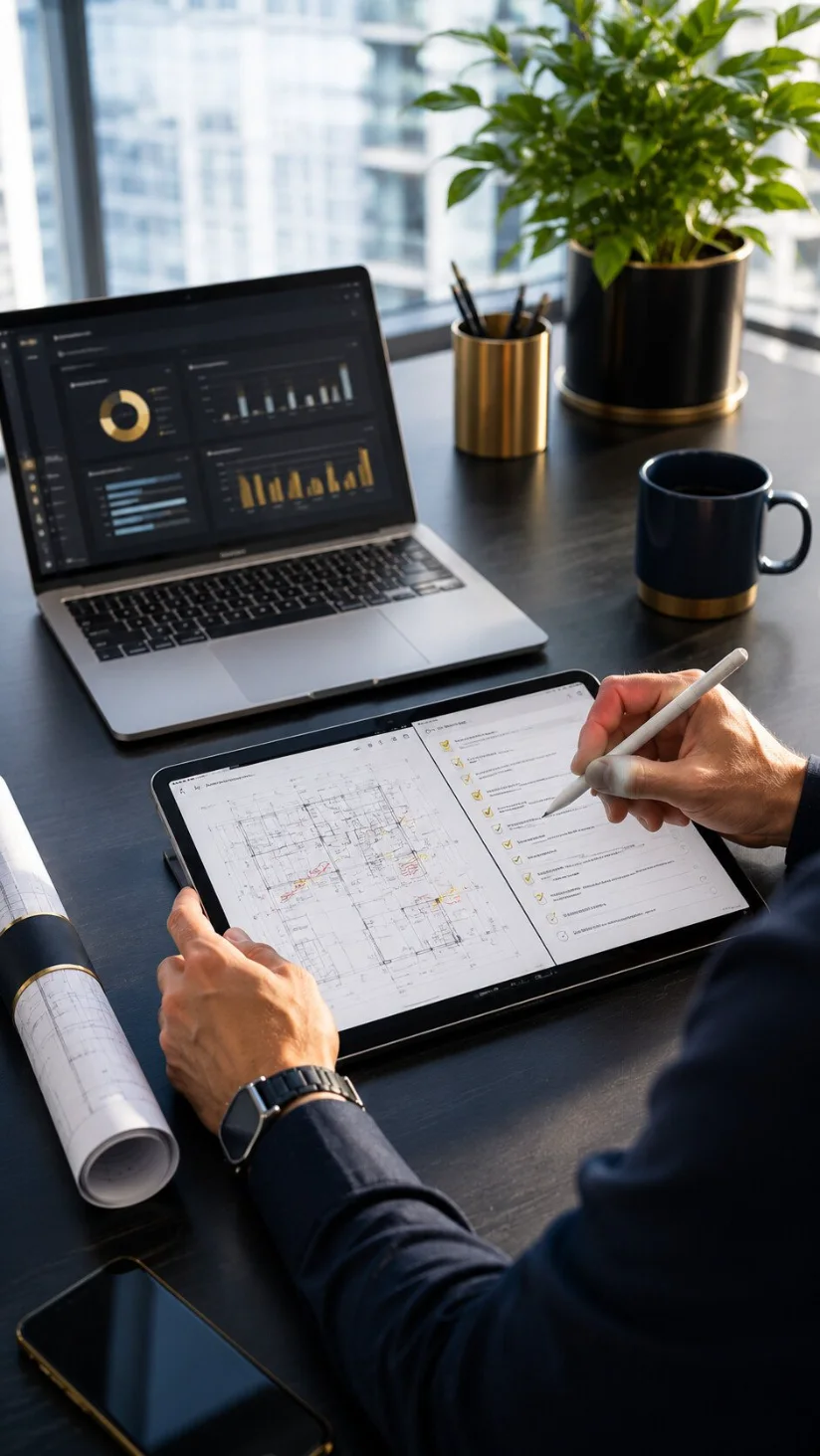 Marking up a requirement-compliance checklist over construction drawings